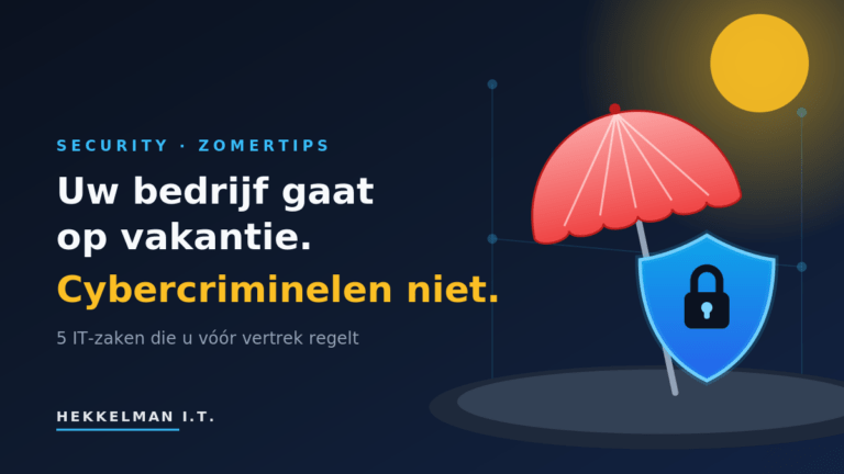 Parasol en beveiligingsschild met slot – IT-beveiliging tijdens de zomervakantie voor MKB-bedrijven